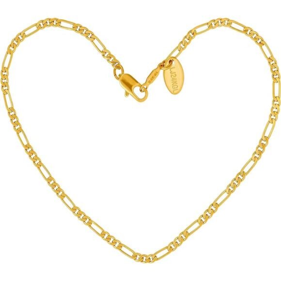 Womens Gold Anklet 2.5mm Figaro Chain Ankle Bracelets 24K Gold Plated - Picture 1 of 8
